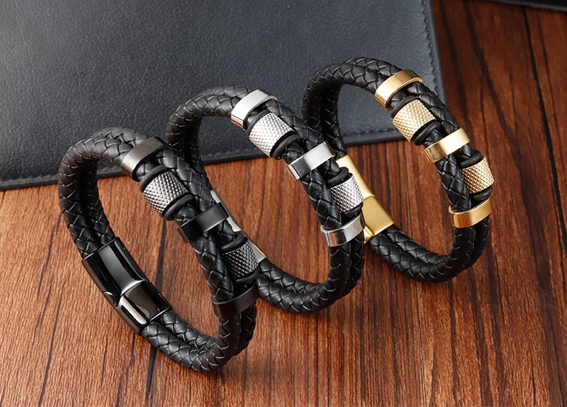 1 Stück Charm-Armband aus geflochtenem Seil für Herren, Edelstahl, magnetische Schnalle, Armbänder und Armreifen aus echtem Leder, Schmuck für Männer und Frauen – Detail 1