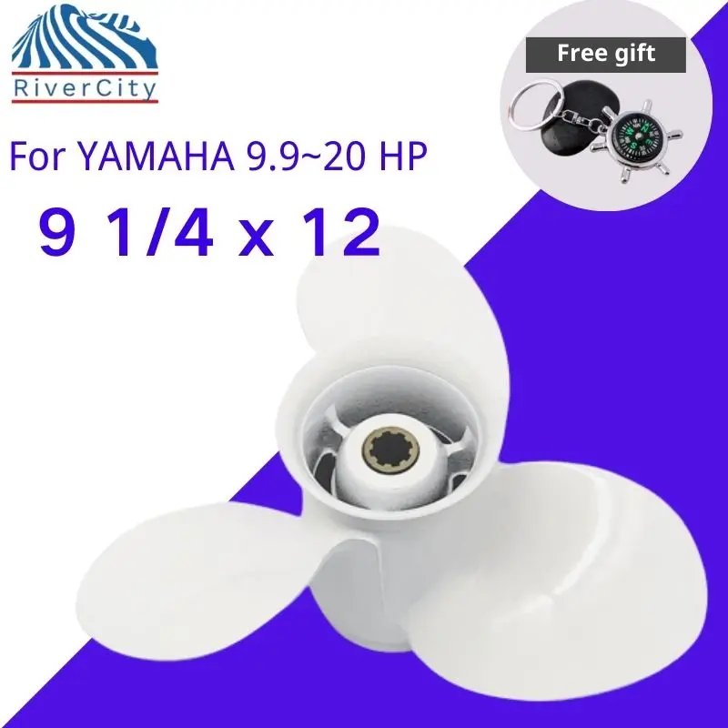 RiverCity Propeller Boat 9 1/4x12 For Yamaha 9.9HP 15HP F20 Outboard Motor Aluminum Alloy Screw 8 Spline Marine Engine Part