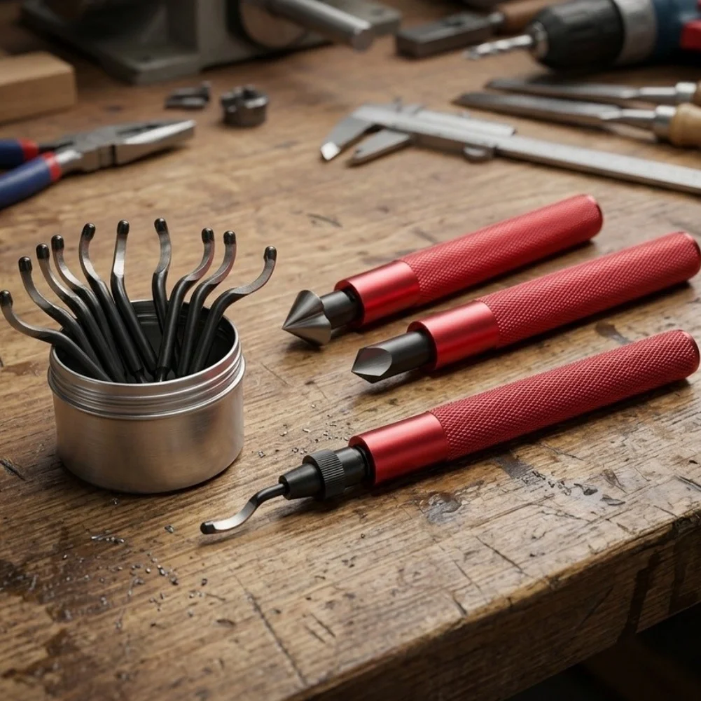 Deburring Tool Kit for Industrial and DIY Use on Pipes and Metal Components HSS Steel Ergonomic 4.65inch Design