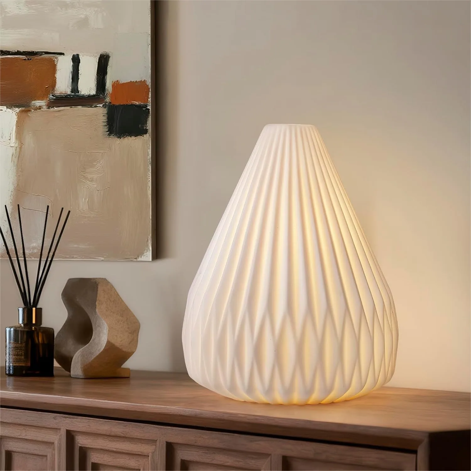 

Ceramic Table Lamp, 9.1" Fully Dimmable Bedside Lamp for Bedroom Living Room, White Translucent Shade, Warm Ambient Lighting,