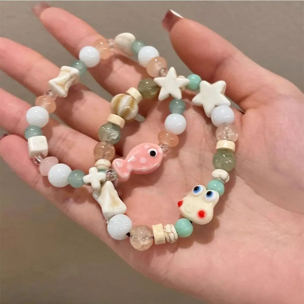 Handmade Ceramic Fish Bracelet Korean Style Cartoon Resin Frog Bracelet Liuli Bead Jewelry Accessories Cute Bead Bracelet Gift