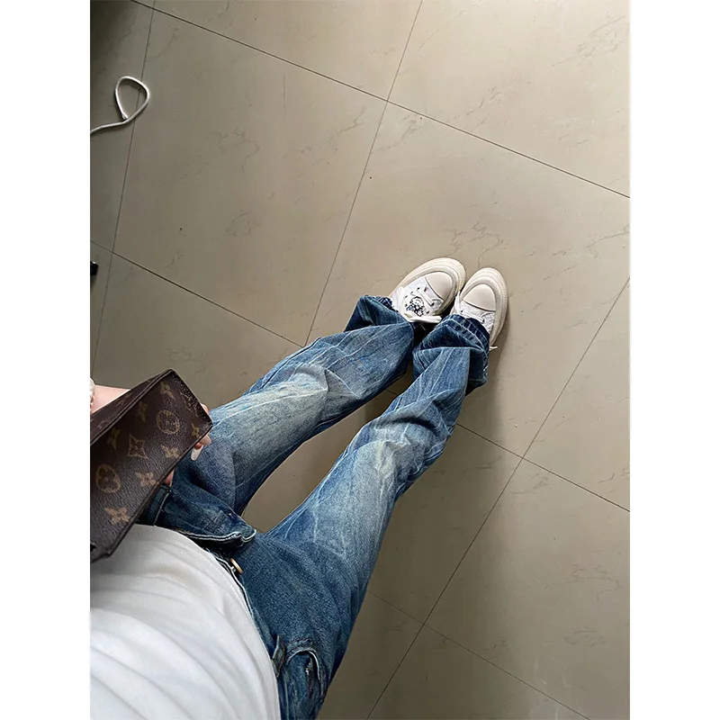 

Американские джинсы с низкой талией в стиле ретро, женские весенне-осенние модные узкие расклешенные прямые узкие широкие брюки длиной до пола