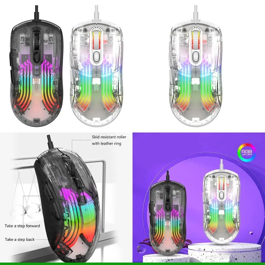 

U55C Прозрачная игровая мышь RGB Light Механическая игровая мышь Бесшумная мышь для киберспорта