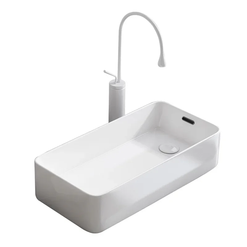 Washing machine balcony ceramic jazz white platform basin, left and right side launching side discharge