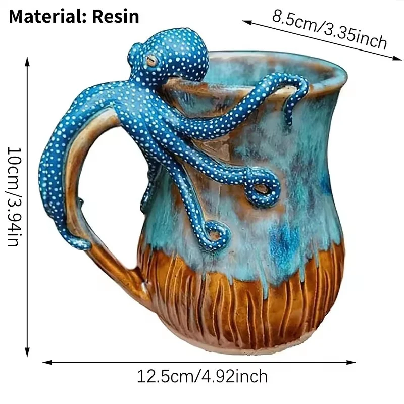 

2025 Personalized coffee cup creative 3D resin cup with octopus tentacle handle innovative ocean themed coffee tea milk beverage