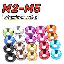 10-20pcs M2 M2.5 M3 M4 M5 Aluminum Alloy  Flat Head Washer Colorful Countersunk Head Washer Head Bolt Washers Gasket