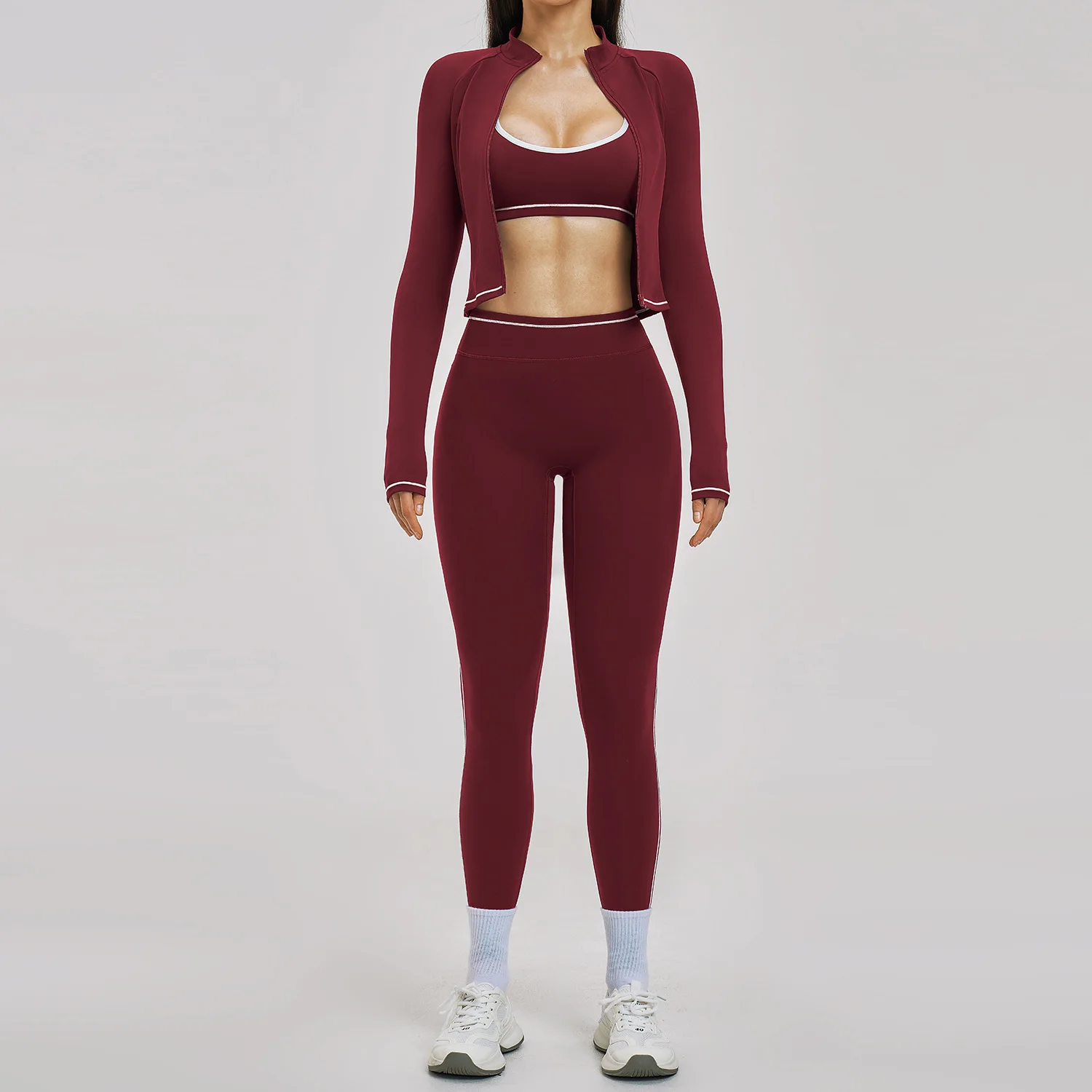 Yoga Set 3PCS Women Tracksuit Sports Outfits Gym Set Running Workout Clothes Long Sleeve Sports Bra Athletic Wear Yoga Clothing