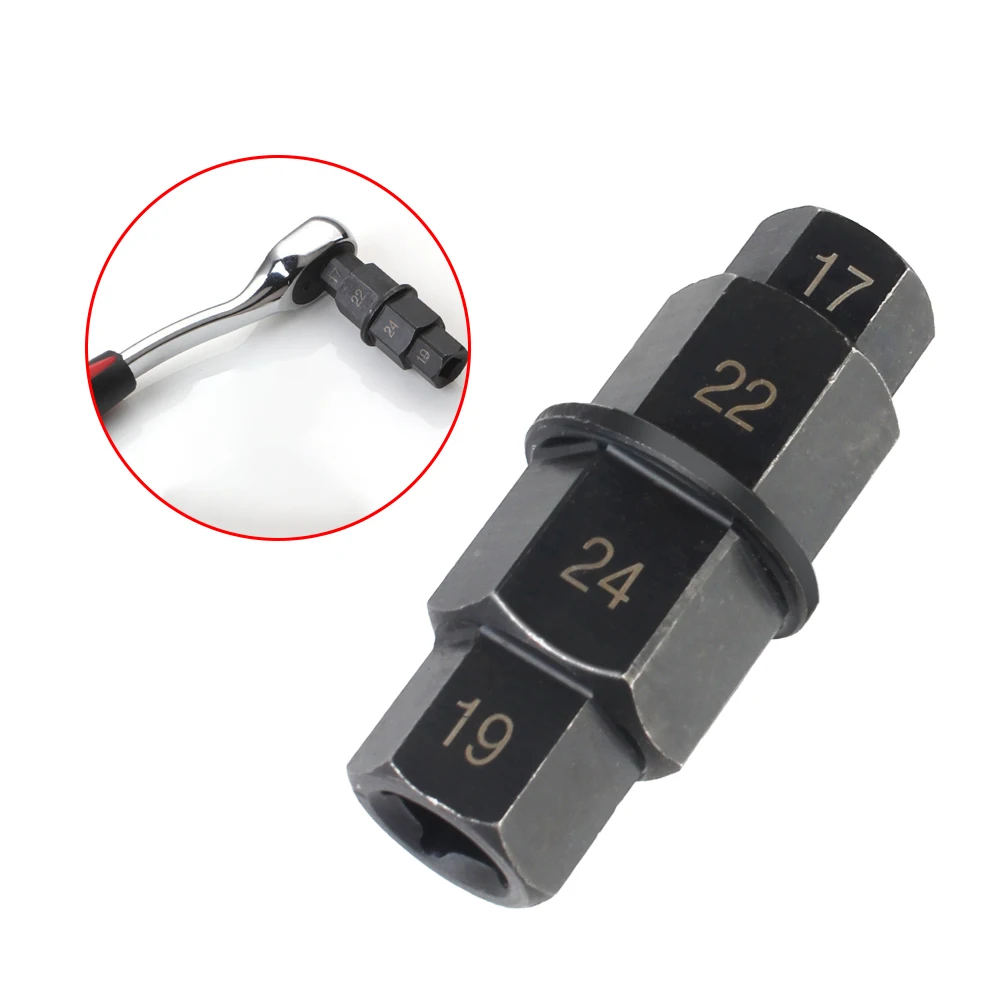 17 19 22 24mm Antirust Versatile Motorcycles Hex Axle Tool Professional 4-In-1 Durable 3/8 inch Multifunction Socket Adapter