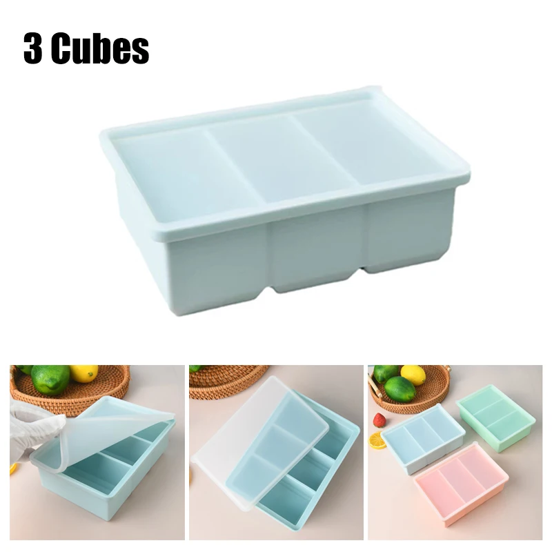 1pcs Giant Storage For Food Meal Sauce With Lid Silicone Freezer Trays Extra Large Soup Ice 3 Cubes Tray Food Freezing Molds