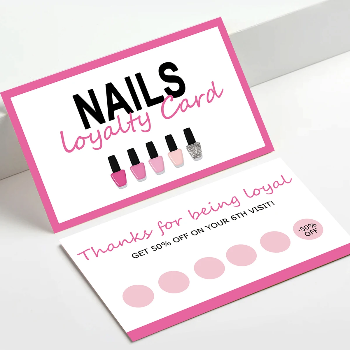 50Pcs Nail Business Card Press on Nail Loyalty Discount Cards Aftercare Card For Nail Salon Polish Manicurist