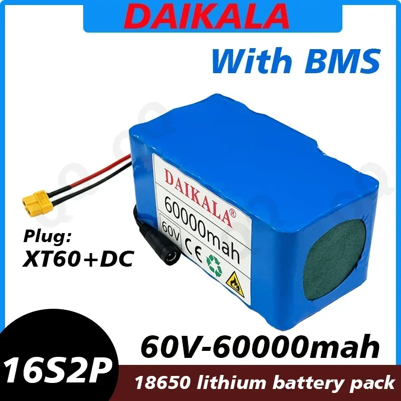 New best-selling 16s2p 60v Xt60 132wh lithium-ion rechargeable battery 60000mah unicycle 36V scooter Battery Free Shipping