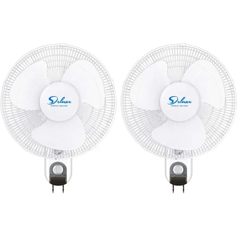 QW16 Inch Digital Household Wall Mount Fans,Adjustable Tilt,90 Degree,3 Speed Settings,White,2 Count (Pack Of 1)