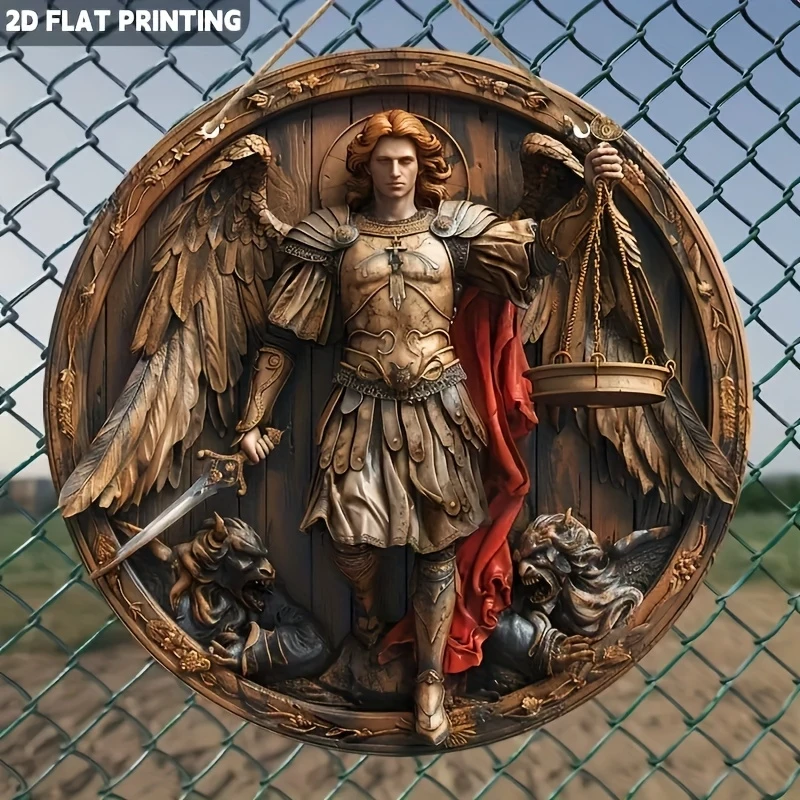 Angel Series Raphael Michael 2D Flat Wooden round Plate - Redemption Guardian Spirit Wall Photo Prop Decoration Gift