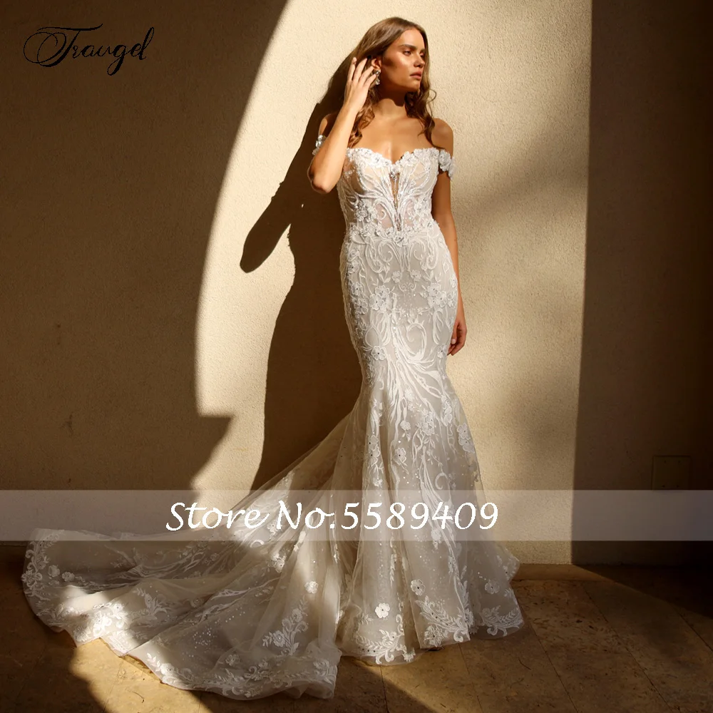 Traugel Mermaid Sexy Wedding Dresses Sweetheart Off The Shoulder Vestido De Novia Lace Appliques Detachable Train Robe De Mariee