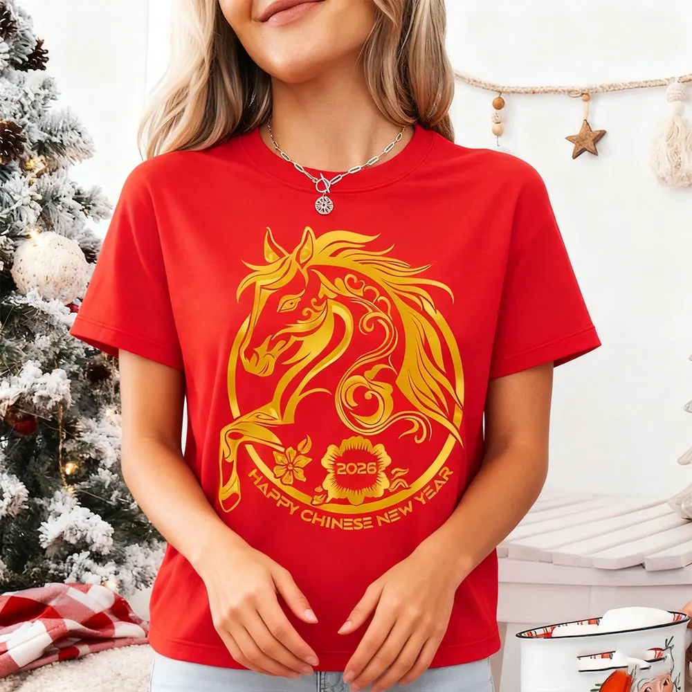 Happy Chinese New Year Sweatshirt Horse Year 2026 Men Shirt Chinese Zodiac Tee Lunar New Year T-shirt Men Women Cotton Tops