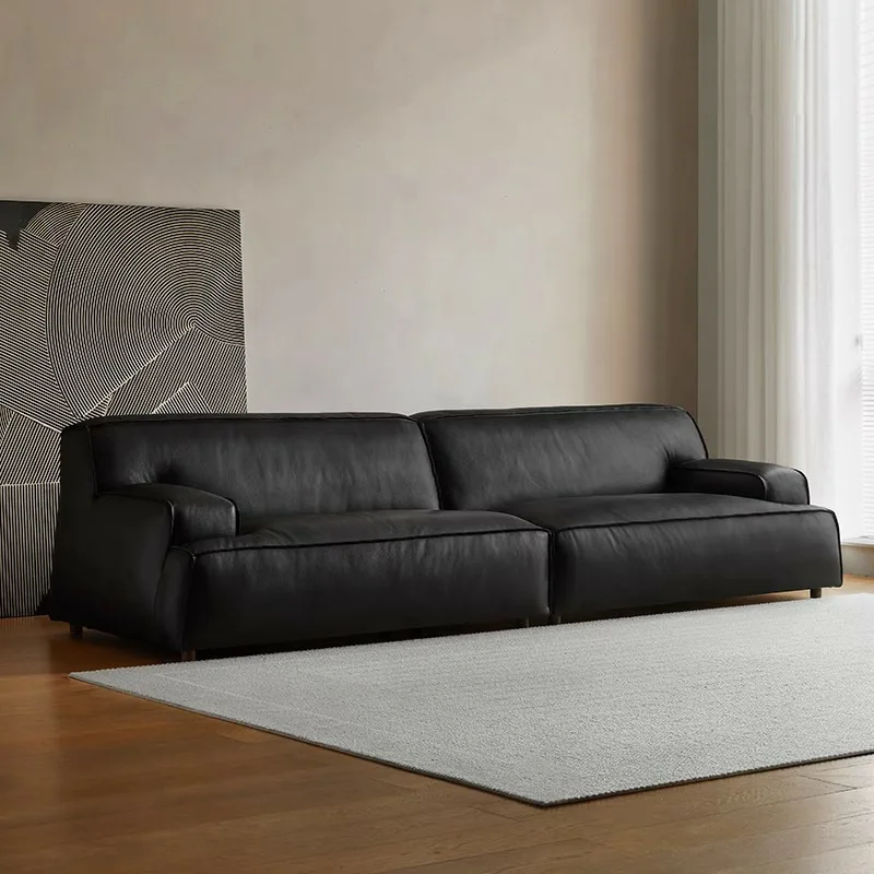 Damascus sofa Italian retro full leather first layer cowhide living room straight row minimalist sofa