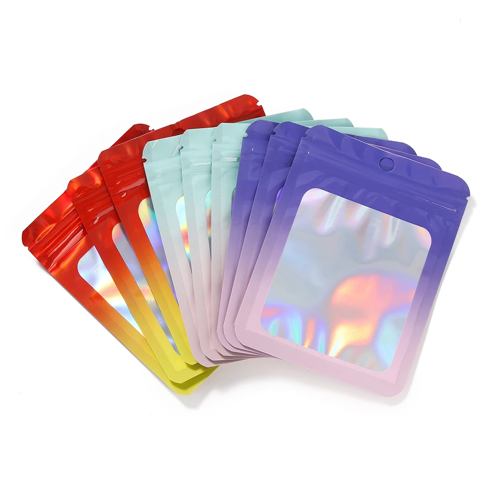 

50pcs/lot Thicken Ziplock Bags Gradient Holographic Laser Color Plastic Pouch For DIY Jewelry Retail Storage Pouch Zip Lock Bag