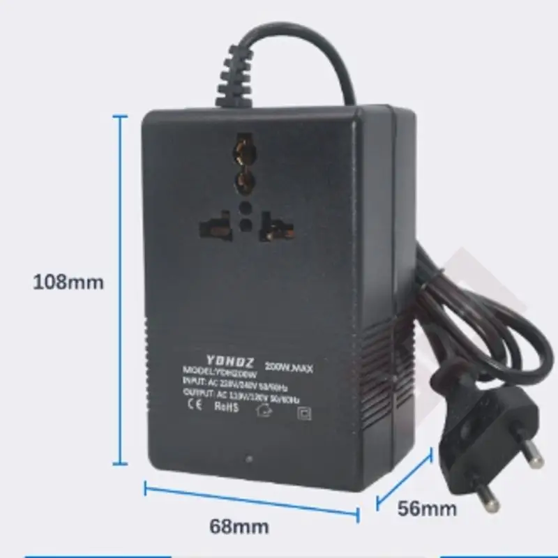 

200 Вт, преобразователь 220 В в 110 В (вилка европейского стандарта)