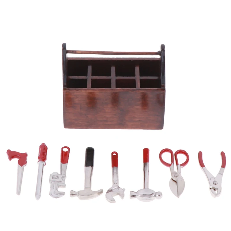 1Set 1:12 Dollhouse Miniature Toolbox Handmade Tools Sets Model Furniture Accessories For Doll House Decor Toys Gift