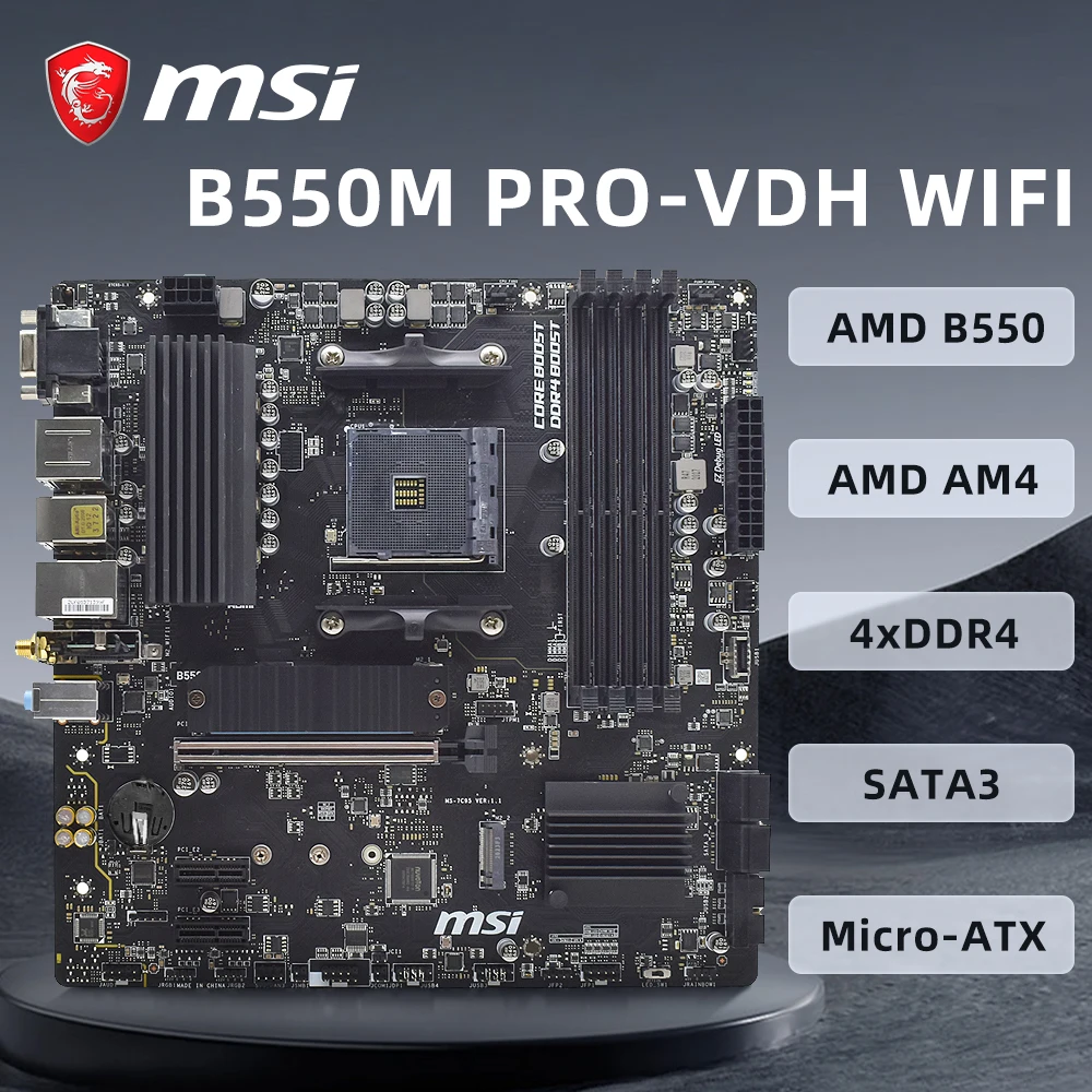 MSI B550M-PRO VDH WIFI 마더 보드, Ryzen 7 5700x5700x 3d 5800x 3d CPU AM4 마더 보드 DDR4, PCIe 4.0, Micro-ATX, B550 