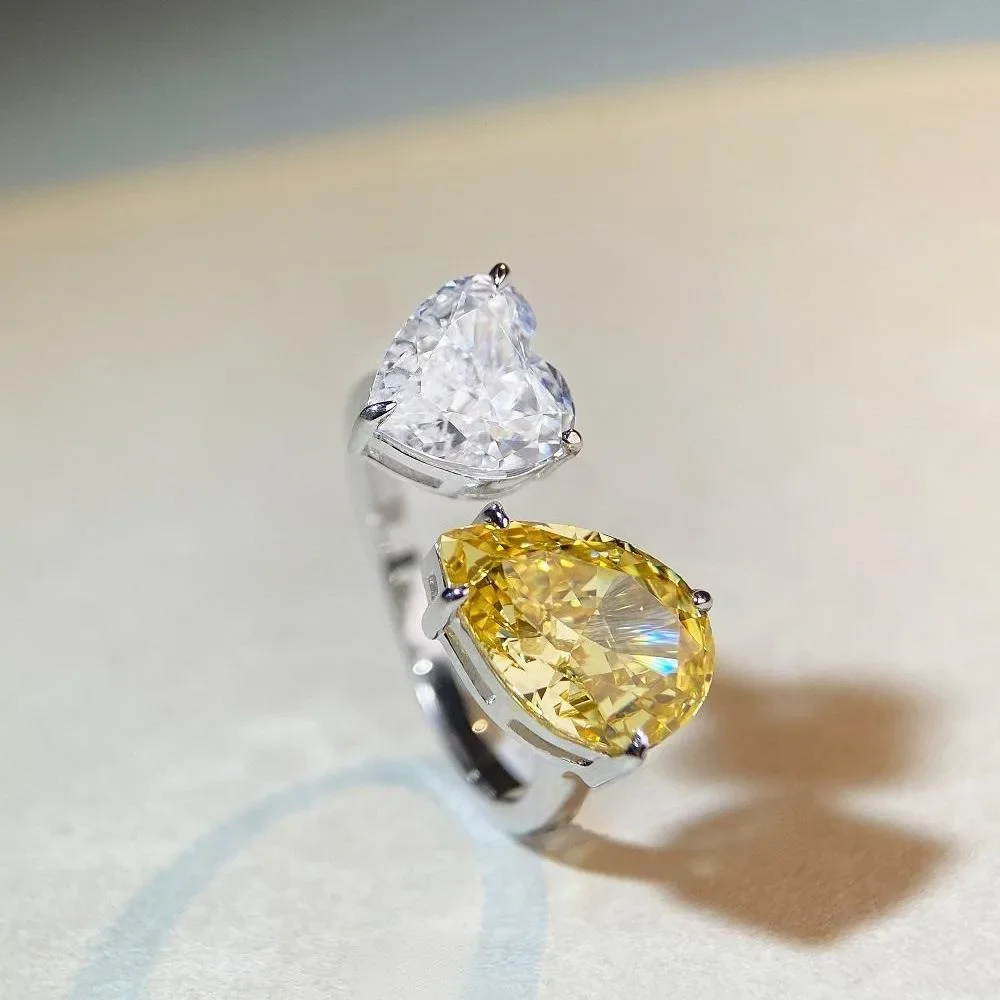PT950 Platinum Heart-shaped Ring with Adjustable Ice Flower Cut Design for Women