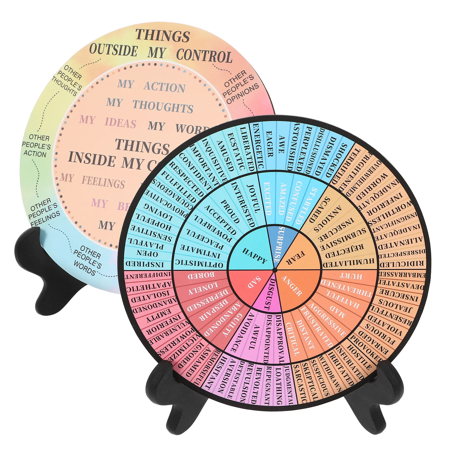 2 pçs roda de emoção pvc madeira decorativa sentimento roda escritório ornamento colorido exibição gráfico de emoções
