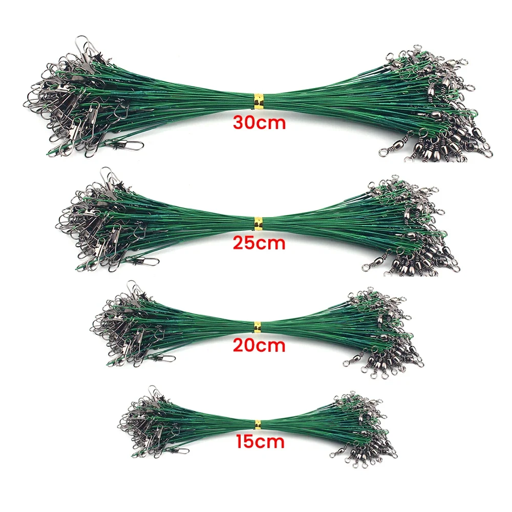 60PCS Anti Bite Steel Fishing Line Steel Wire Leader With Swivel Fishing Accessory Lead Core Leash Fishing Wire 15CM-30CM