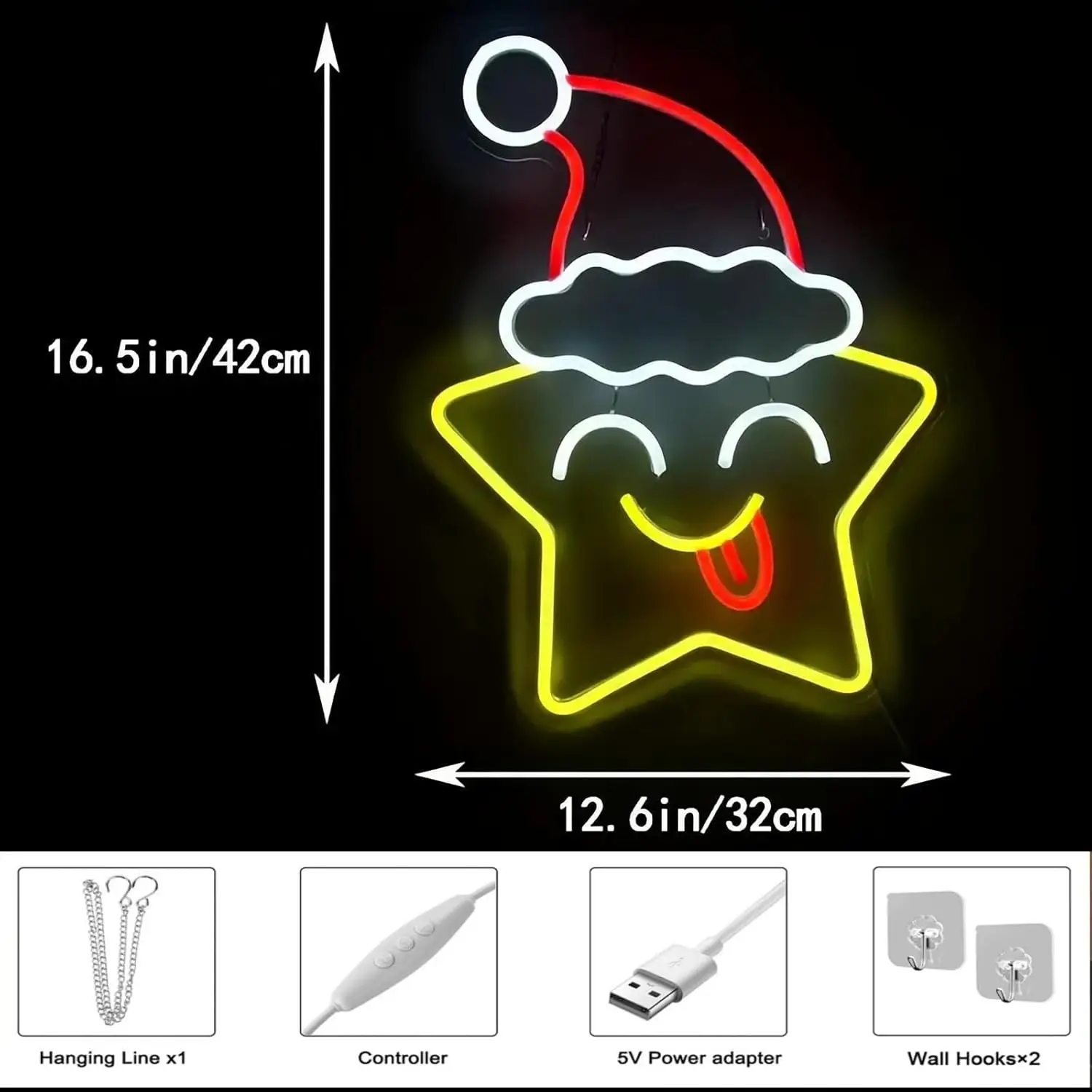 Christmas Neon Sign Smile Star Neon Sign For Wall Decor Led Hanging Light Xmas Room Decoration For Home Kid's Bedroom Decor USB