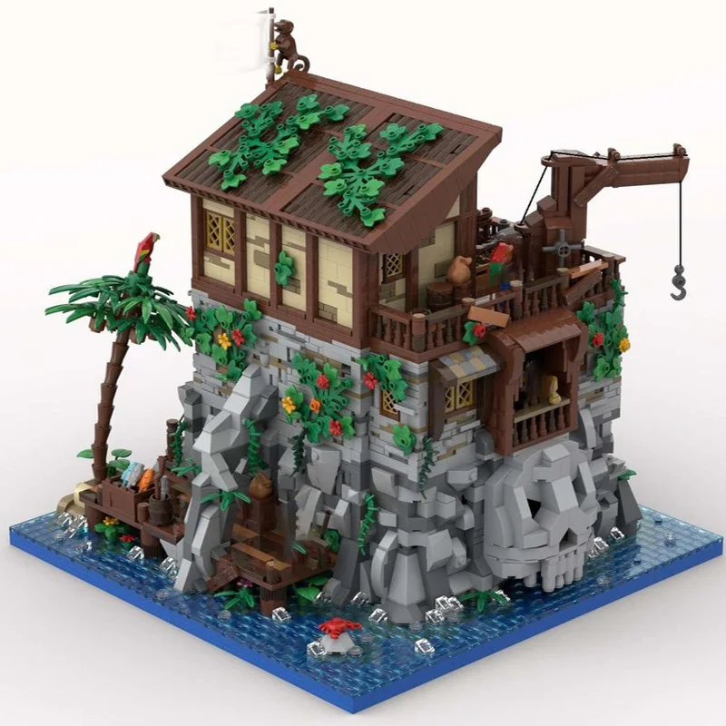 Bloques de construcción Moc de fortaleza pirata, isla de calavera pirata con casa de Barbanada, bloques tecnológicos, juguetes de montaje DIY, regalos
