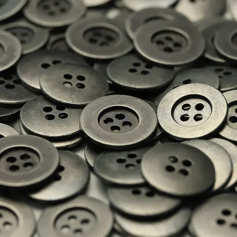 10pcs Distressed Metal Buttons 12/15/20/25mm Worn-out Old Metal Color 4-hole Buttons Clothing Sewing Accessories