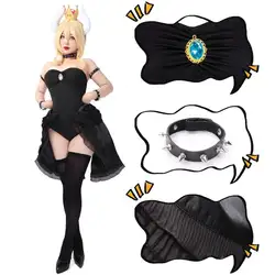 WENAM Bowsette Cosplay Costume Black Gothic Dress for Halloween Bowsette Princess Bowser Cosplay Costume Dress Sexy Short Black