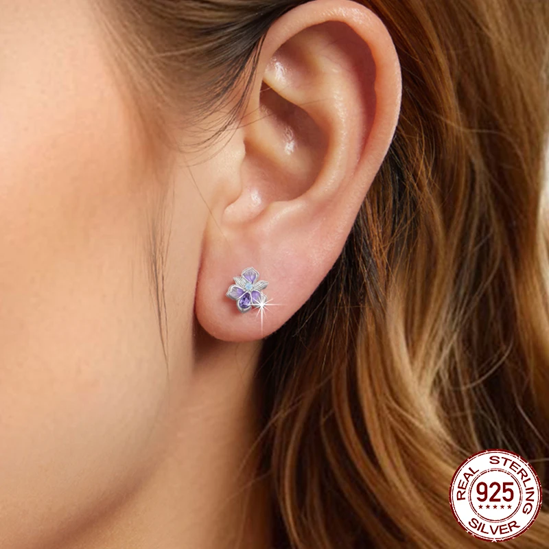 Women's Gold Plated Iris Flower Opal Stud Earrings, Birthday Gift