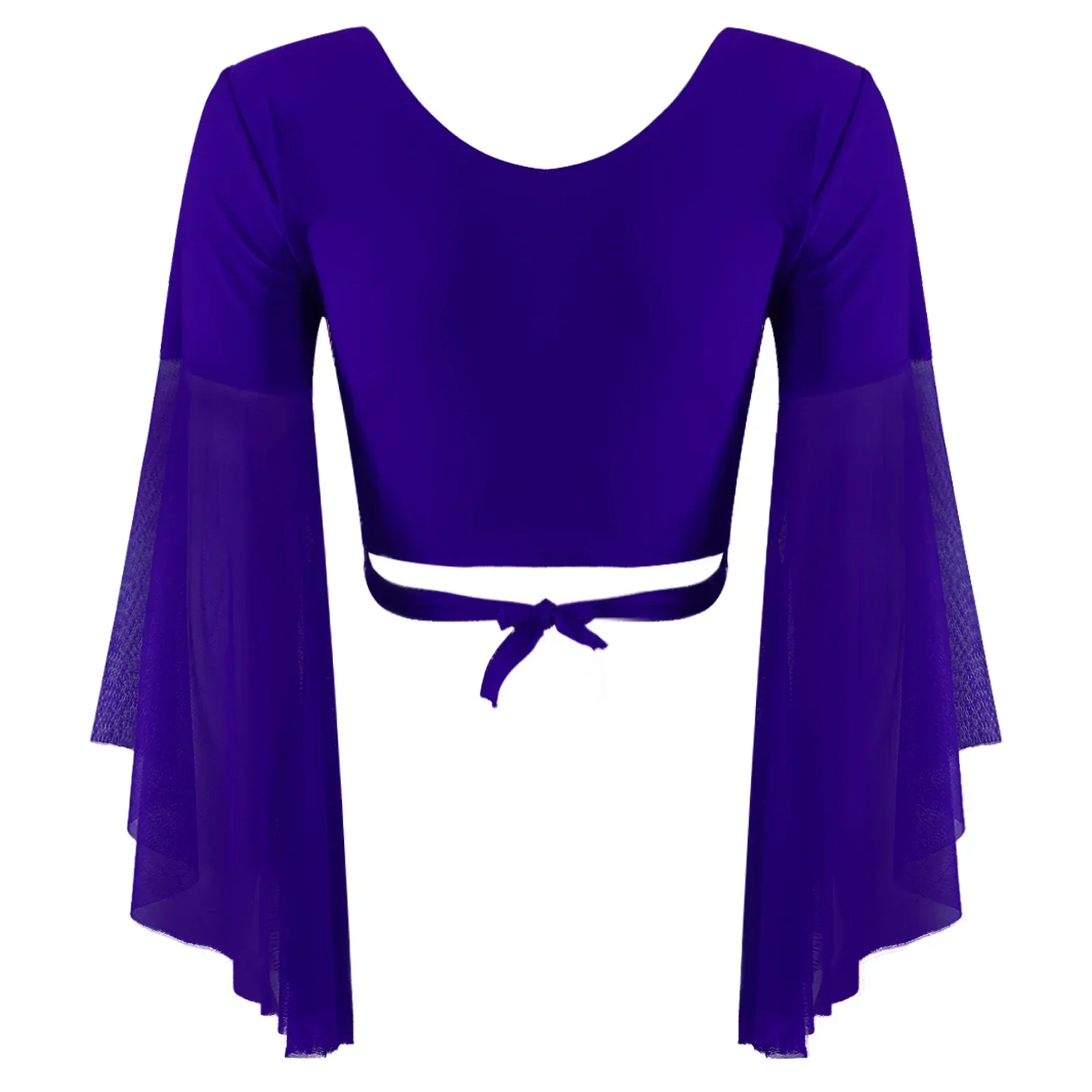 

Belly Dance Tops for Women Lace-up Long Flare Sleeve Shrug Sheer Shawl Wraps Bolero Cardigan India Stage Performance Costume