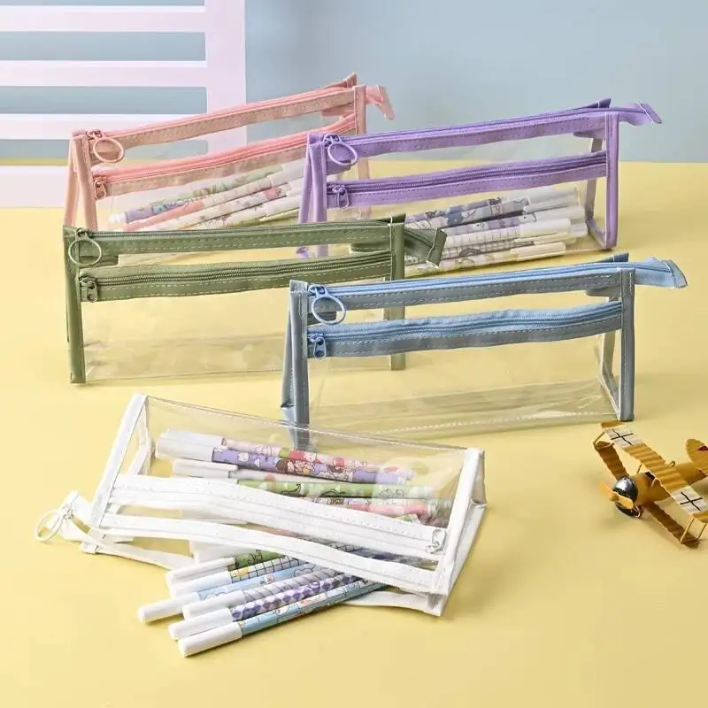 Student transparent pencil case for exams, large capacity, simple, high aesthetic stationery box, waterproof pencil