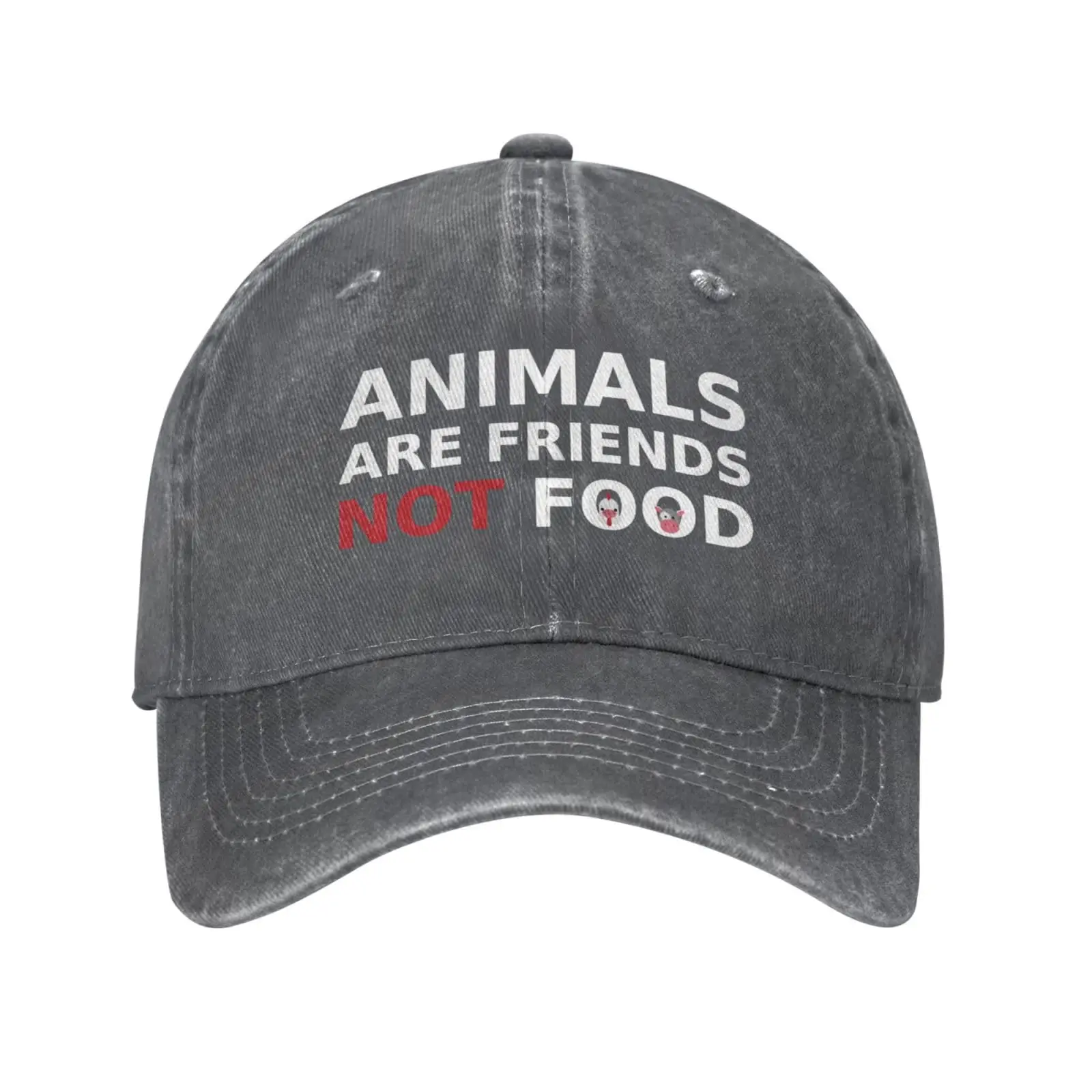 

Animals are Friends Not Food Vegan Funny Baseball Cap Adult Denim Hat Cotton Fashion Washed Cap Unisex Adjustable Outdoor Daily