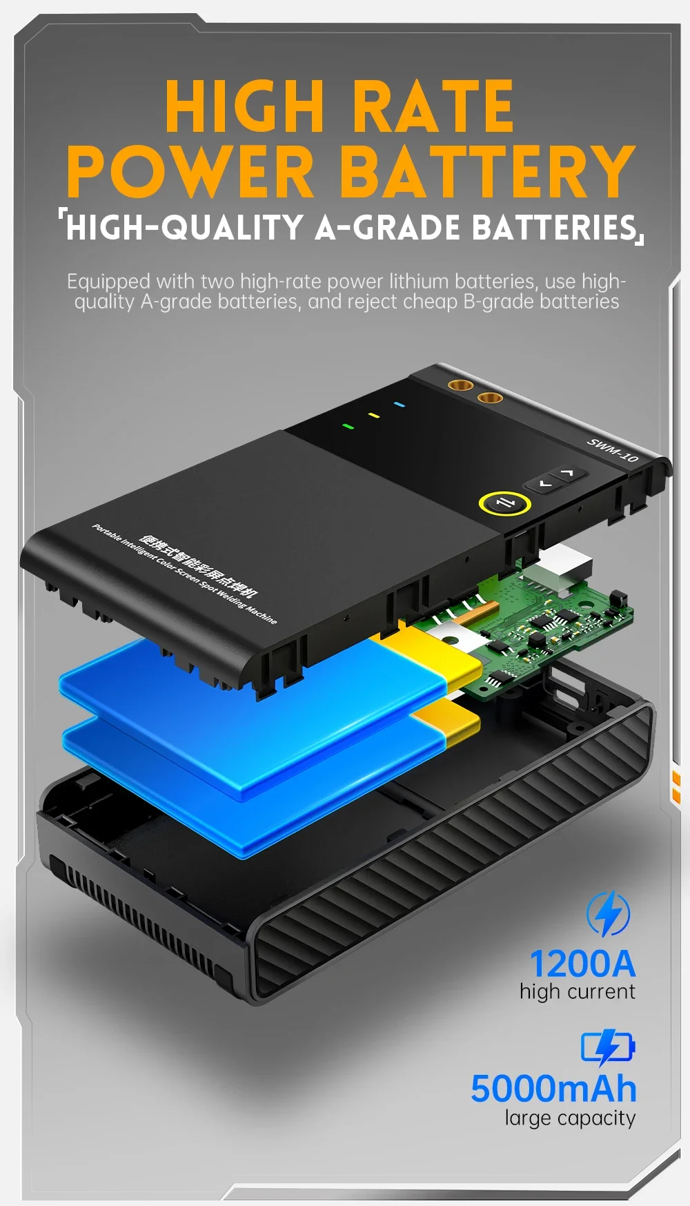 FNIRSI SWM-10 Tragbarer TFT-Bildschirm Akku-Schweißer, Handgehaltenes DIY-Schweißgerät, 5000mAh 18650, maximale Nickelplatten-Dicke 0,25mm – Detail 7