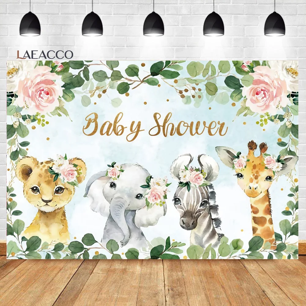 Laeacco Safari Birthday Backdrop Forest Woodland Jungle Animals Tropical Baby Shower Portrait Customized Photography Background