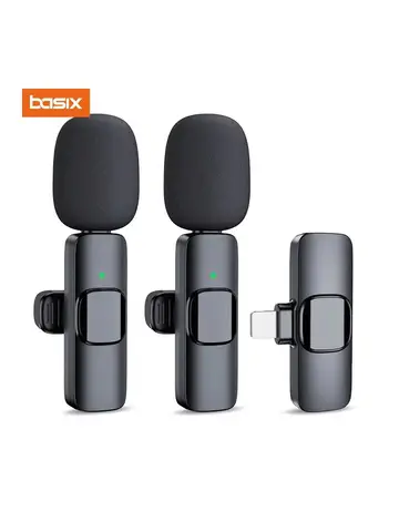 Basix 2.4G Wireless Lavalier Microphone Portable Audio Video Recording Mini Mic for iPhone Android Live Broadcast Gaming Phone