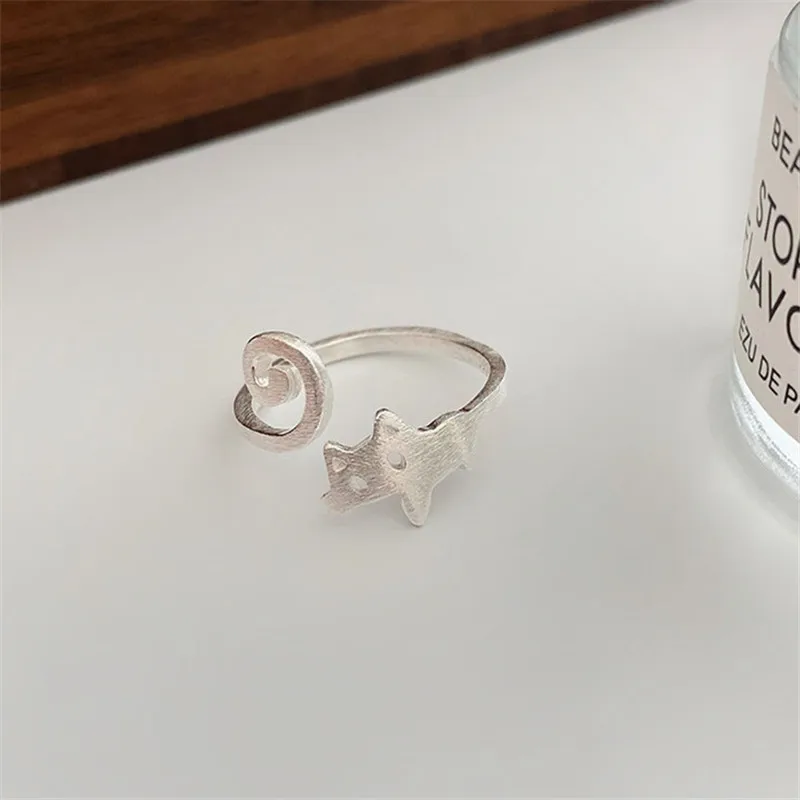 Korean Cartoon Animal Cat Ring Women S925 Sterling Silver Cute Student Friendship Birthday Gift Jewelry Wholesale