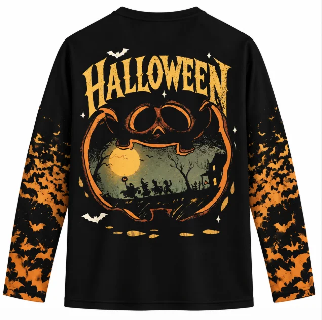 Halloweentown Retro Halloween Pumpkin Town Graphic Long Sleeve V-neck Hockey Shirt, Vintage Witch Movie Fan Top