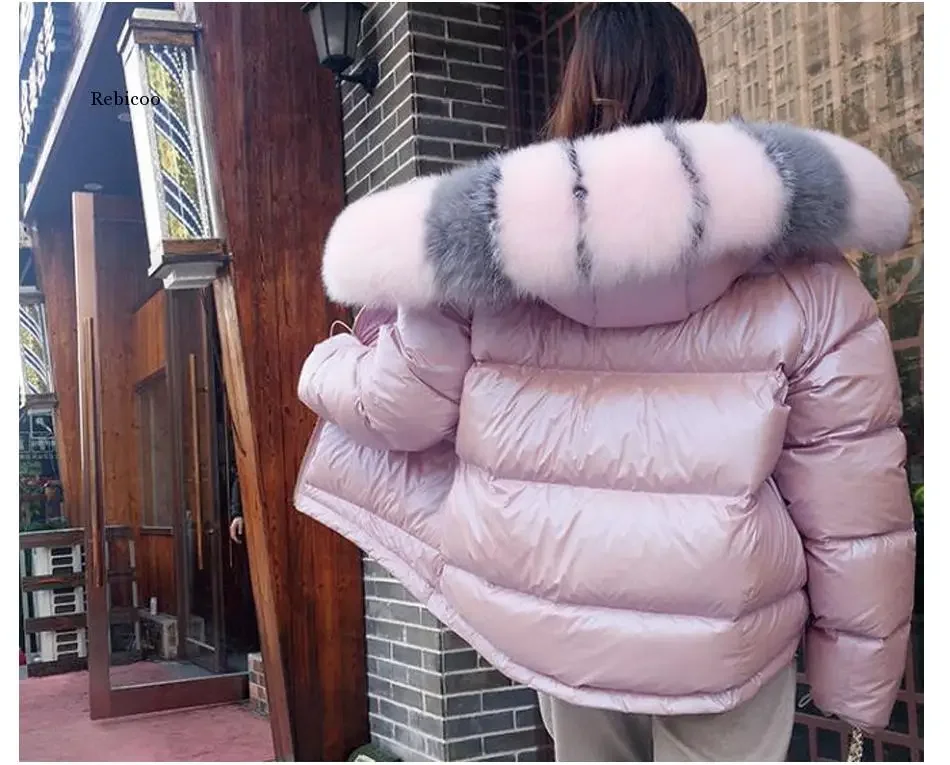 winter Eco-friendly fox fur collar cotton padded down jacket  fake fur coat Regular fashion warm big fur collar women\'s coat