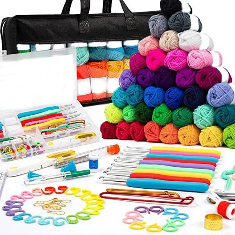 

Yarn Kit, Crochet Yarn for Crocheting Complete Knitting Kit for Professionals with Aluminum Crochet Hooks, Ideal Crochet Set