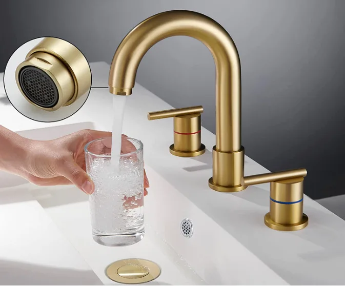 MTTUZK Minimalist design Solid Brass Basin Faucet Deck Mounted Bathroom Sink Faucet 3 Hole Double Handle Hot Cold Water Tap