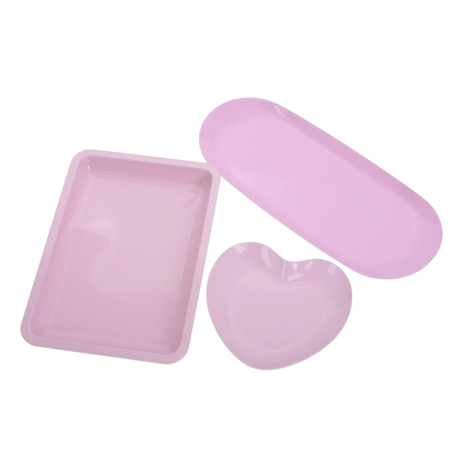 3Pcs Nail Art Organizer Tray Set Stainless Steel Heart Shape Storage Tray Multiple Sizes Nail Tools Holder Towel Trays