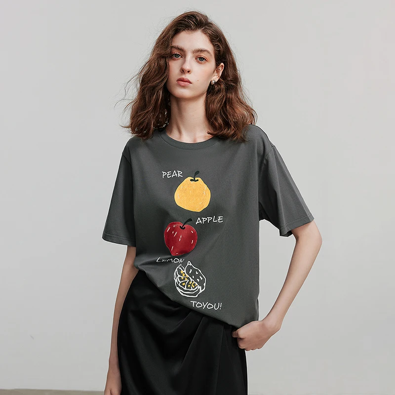 TOYOUTH Women Short Sleeve T shirt 2025 Summer New Fruit Printed Casual Tops 8521053