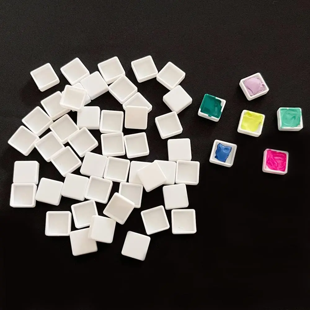 

100pcs Full Half Quarter Mini Empty Watercolor Paint Pans for DIY Watercolor Oils or Acrylics Painting Travel Tin Case Palette