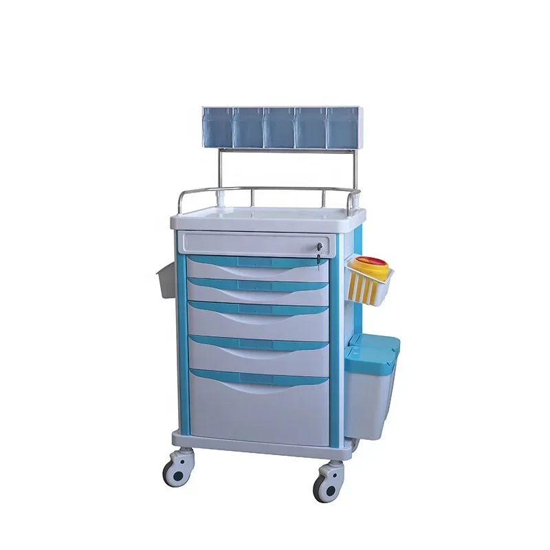 Hospital Furniture ABS Plastic Anesthesia Medicine Medical Cart Emergency Treatment Trolley