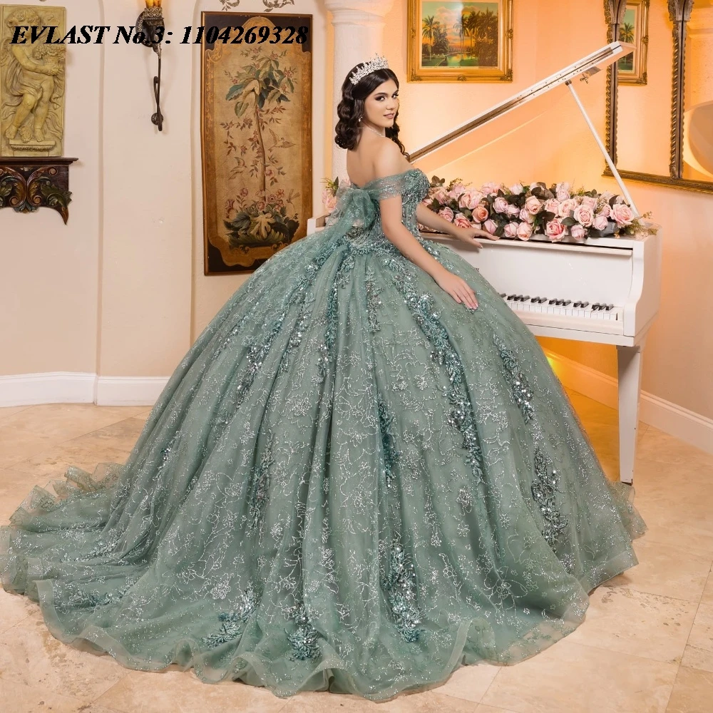 EVLAST Customized Mexican Blush Quinceanera Dress Ball Gown Shiny Lace Applique Beaded Tiered Sweet 16 Vestido De 15 Anos E3Q253