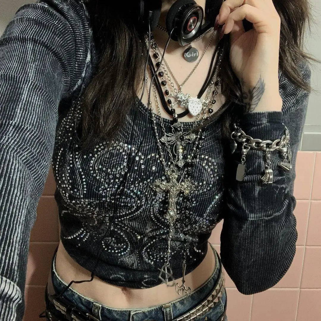 

Блестящий укороченный топ-кроп для женщин, с открытым животом, украшенный стразами, облегающий, из смесового полиэстера