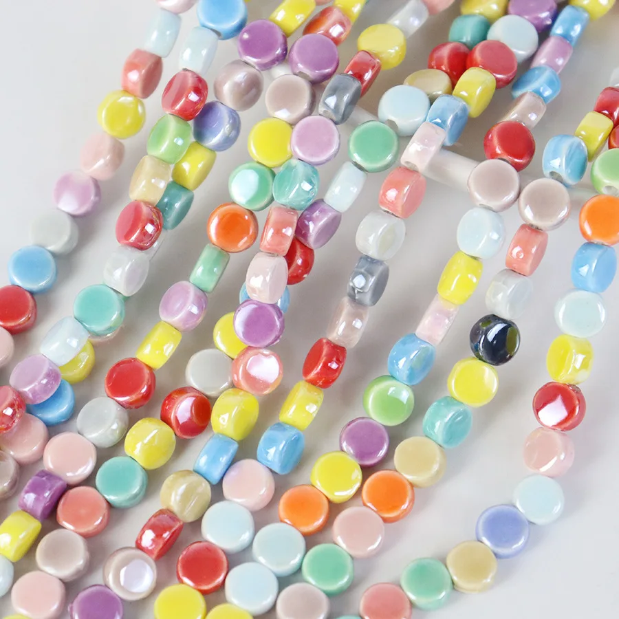 20pcs 8mm Chinese Ceramic Beads Cindy Color Round Flat Spacer Beads For Jewelry Making Finding DIY Bracelet Necklace Accessories